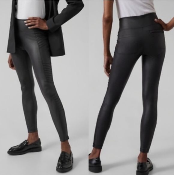 Athleta Pants - NEW Athleta Womens Delancey Gleam Moto Tight Leggings Faux Leather